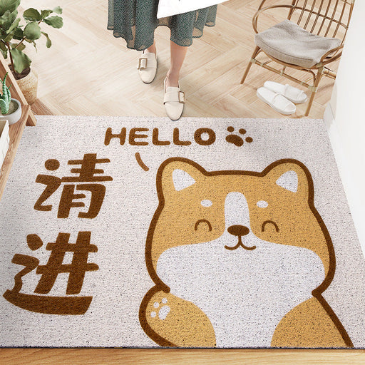 Feblilac Cute Shiba Inu Saying Hello PVC Coil Door Mat