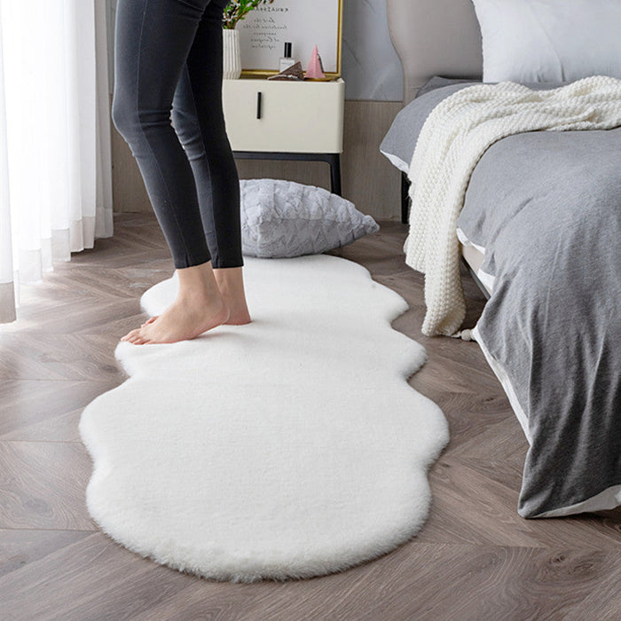 Feblilac White Grey Rabbit Hair Feel Bedroom Rug