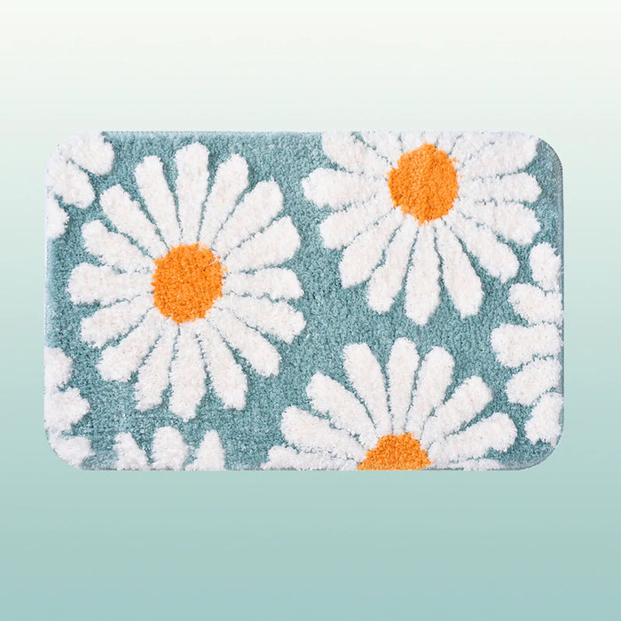 Feblilac Cute Daisy Bath Mat, Black/Purple/Red/Yellow/Green Floral Bathroom Rug