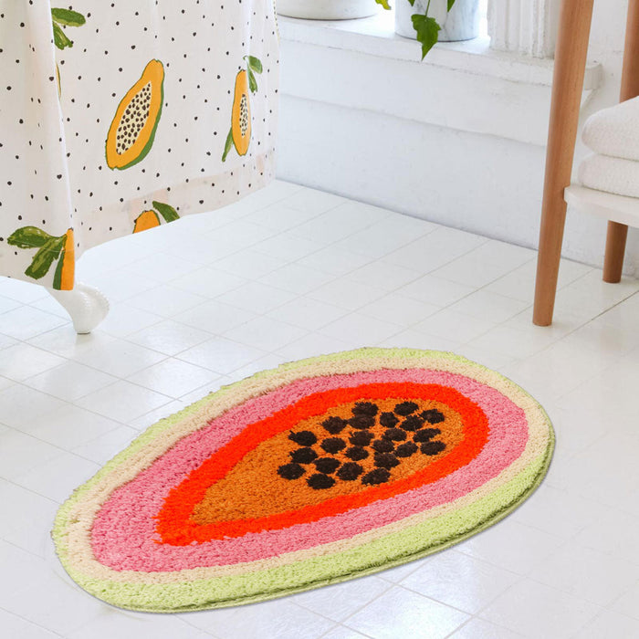 Papaya Bath Mat, Fresh Fruit Soft Plush Water-Absorbent Mat, Machine Washable