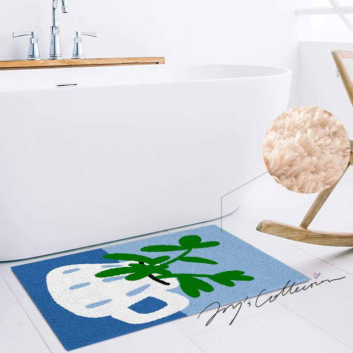 Feblilac White Vase and Greenery Tufted Bath Mat