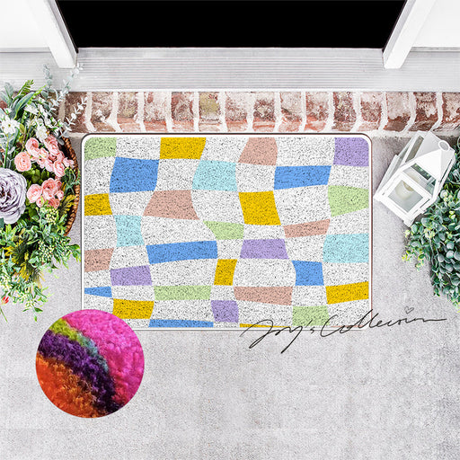 Feblilac Colorful Distorted Square Geometric Nylon Door Mat