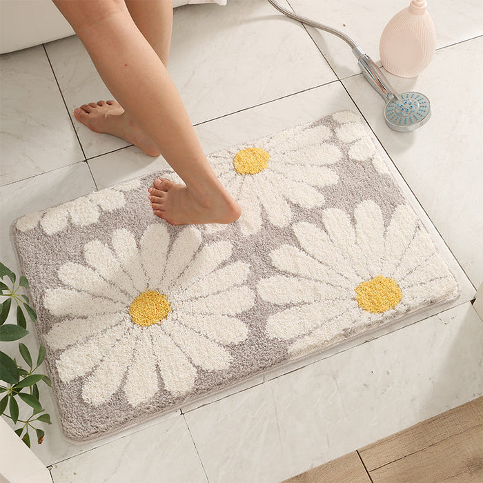 Feblilac Grey Daisy Bath Mat, Flower Bathroom Rug