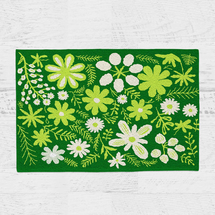 Feblilac Green Flowers Tufted Bath Mat