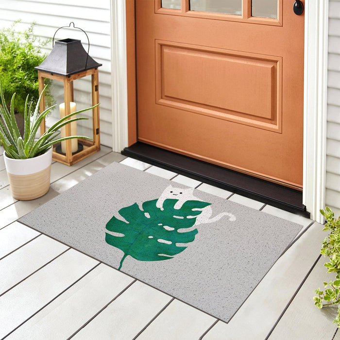 Feblilac Cat and Monstera PVC Coil Door Mat