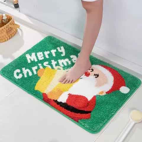 Feblilac Merry Christmas Happy Santa Claus Green Ground Bath Mat