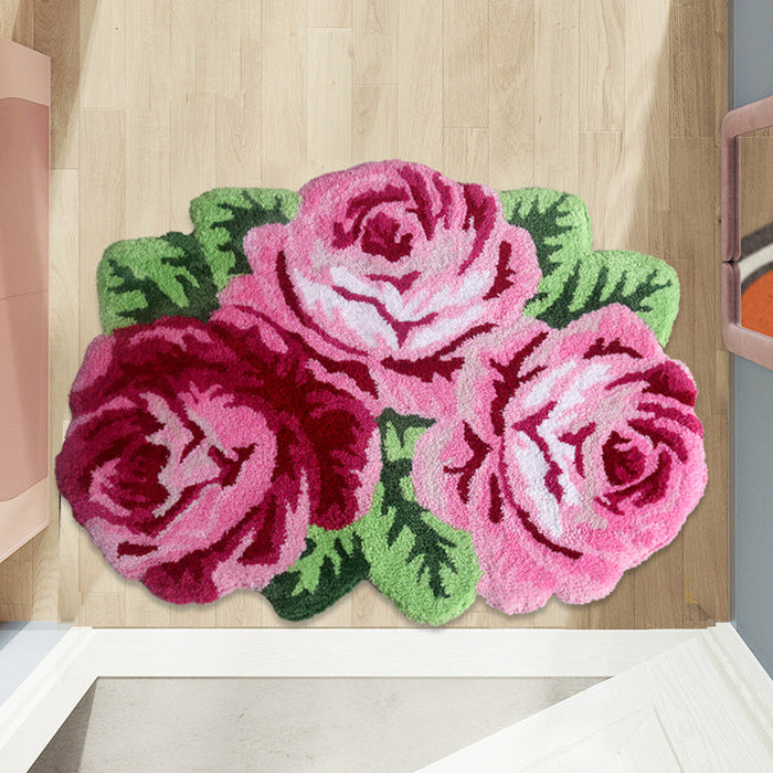 Feblilac Three Pink Rose Tufted Bathmat