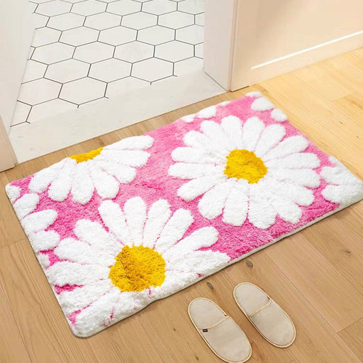 Feblilac Bright Pink Daisy Tufted Bath Mat