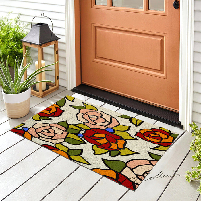 Feblilac Beautiful Rose Garden PVC Coil Door Mat