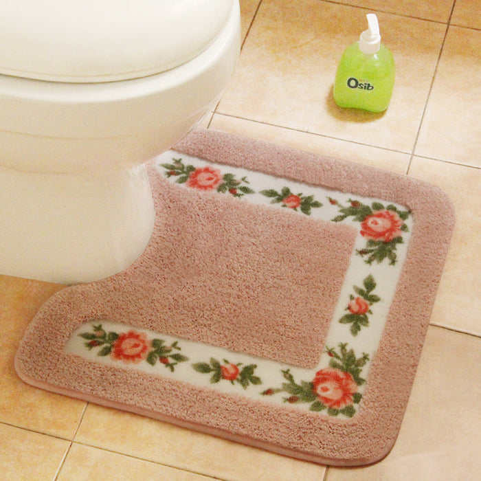 Feblilac Square Flower Tufted Toilet U-Shaped Floor Bathroom Mat