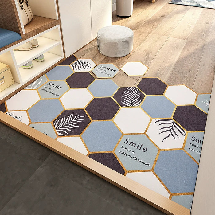 Feblilac Irregular Blue Black Geometric Hexagon PVC Leather Door Mat