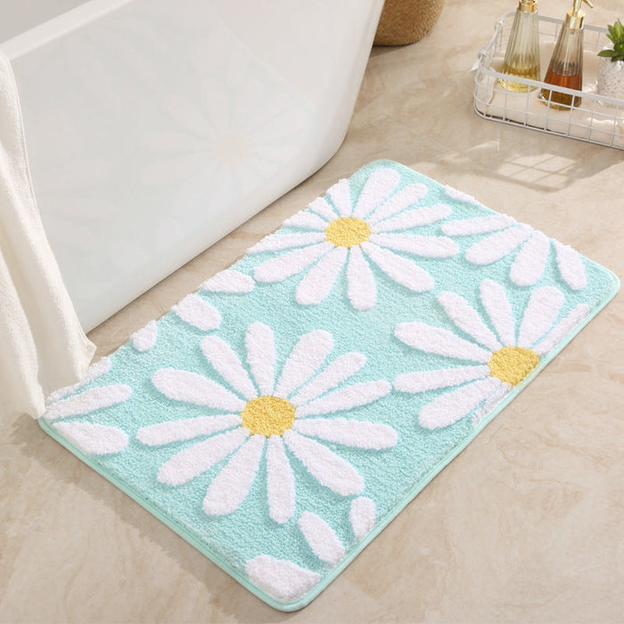 Feblilac Cute Daisy Bathmat, Pink/Blue/Green/Beige/Grey Floral Bathroom Rug