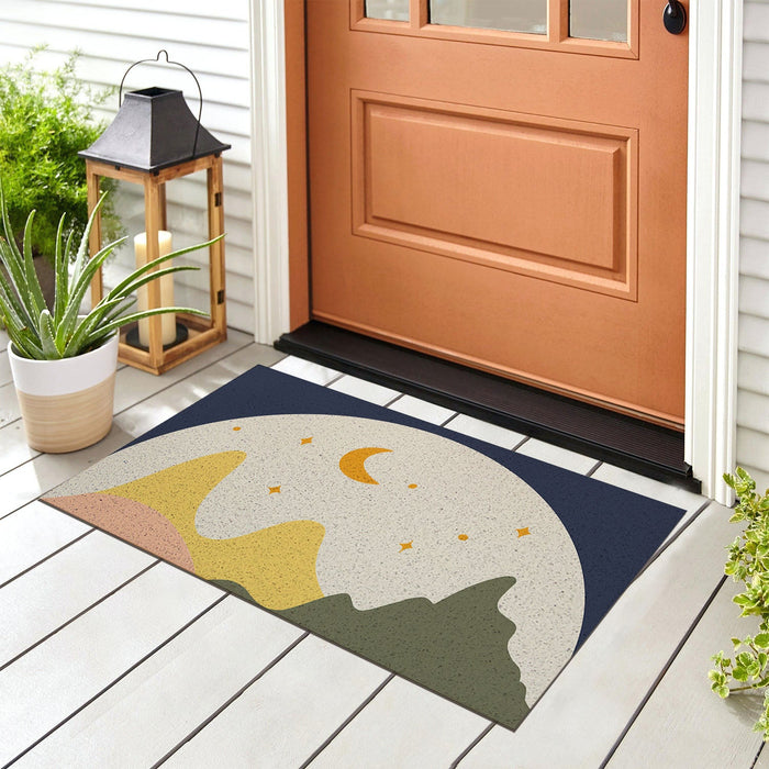 Feblilac Brown Background Moon Mountains PVC Coil Door Mat