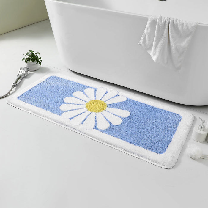 Feblilac Blue/Green/ Grey Daisy Runner Mat for Bedroom Bathroom, 50x120cm / 20"x47"