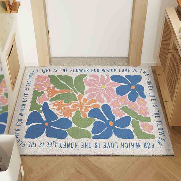 Blue and Pink Flower Garden Door Mat