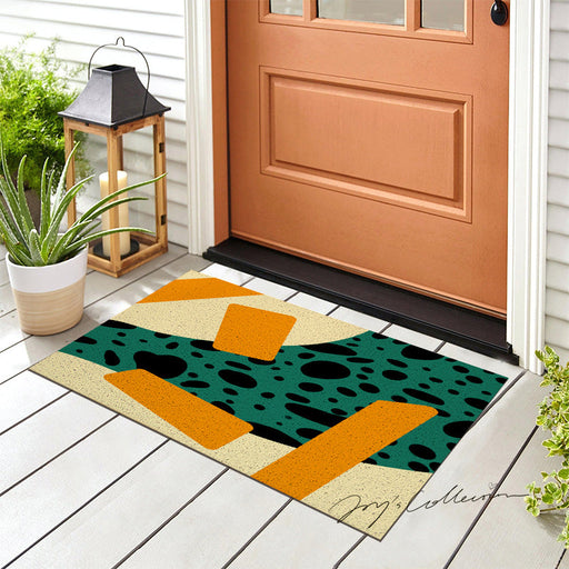 Feblilac Flowing Stain and Square Geometric PVC Coil Door Mat