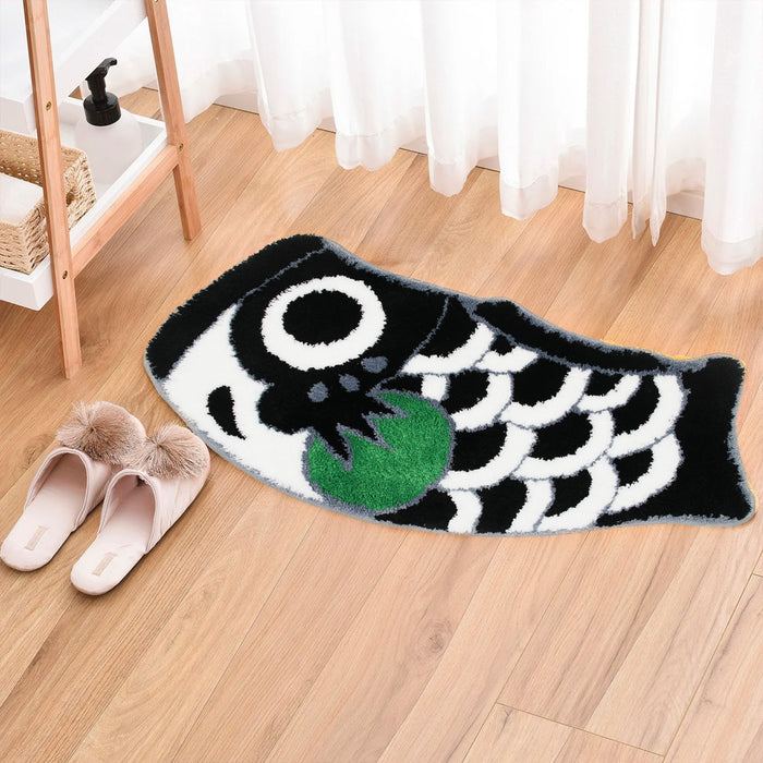 Feblilac Cute Black and Green Koi Fish Bath Mat Mom‘s Day Gift