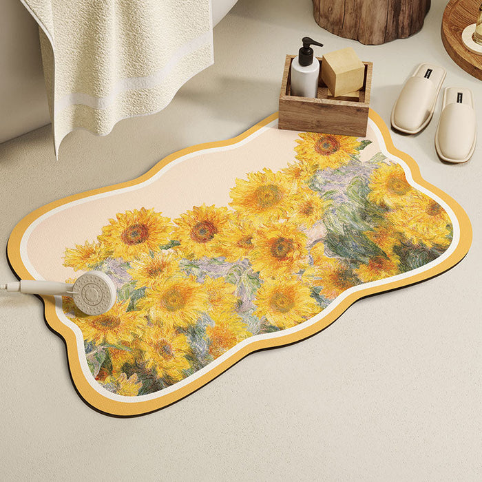 Feblilac Flowers Oil Painting Diatomaceous Earth Bathmat