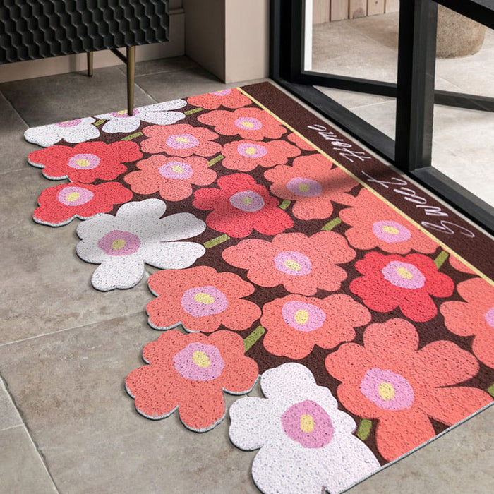 Feblilac Cute Red Flower Cutting Entrance Door Mat