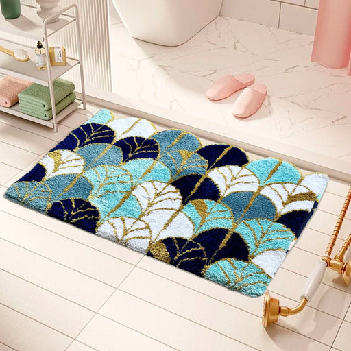 Blue Wave Bath Mat, Non-Slip Bathroom Rug