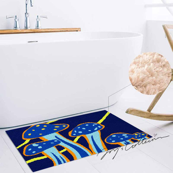 Feblilac Dark Blue Mushroom Tufted Bath Mat