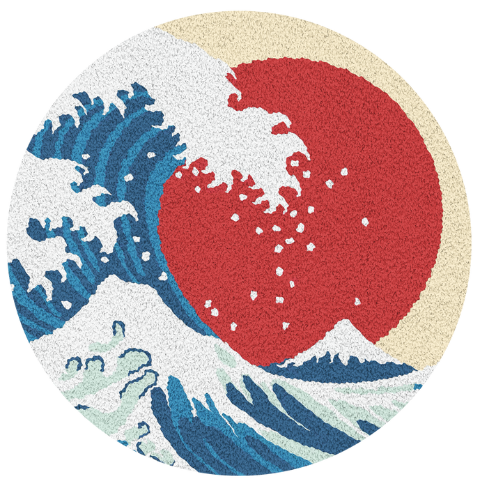 Feblilac Round Ukiyoe Waves Sunset Tufted Bath Mat