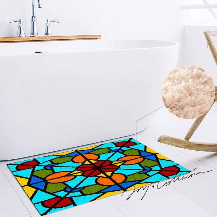 Feblilac Baroco Style Glasses Geometric Tufted Bath Mat