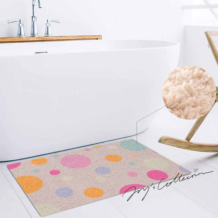 Feblilac Pink Polka Dots Geometric Tufted Bath Mat