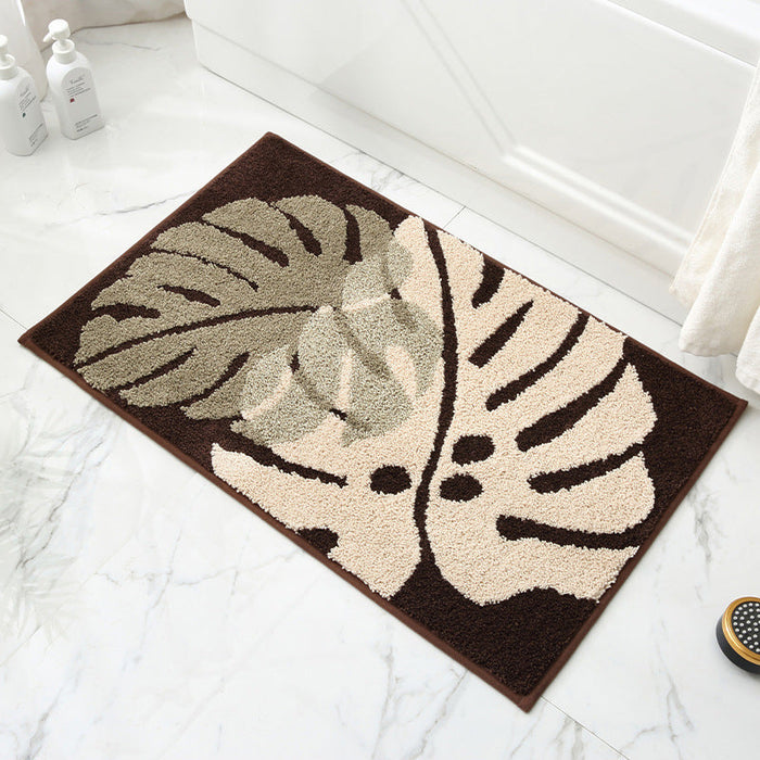 Feblilac Brown Leaves Bath Mat, Floral Bathroom Rugs Mat