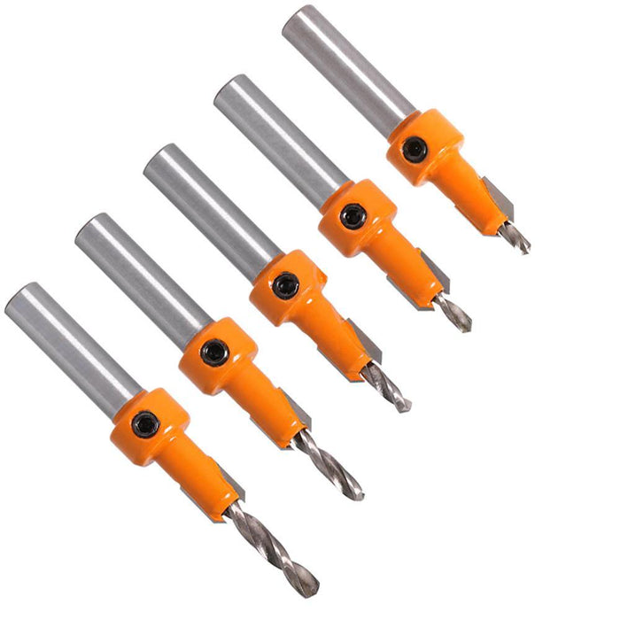 Drillpro 5Pcs Carbide Tip 8mm Shank HSS Woodworking Countersink Router Bit Set Screw Extractor Remon Demolition for Wood Milling Cutter