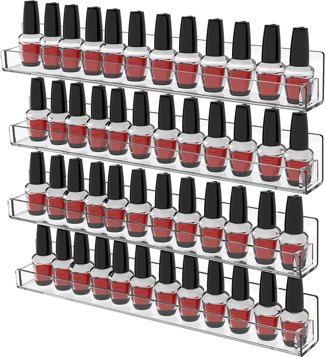 Nail Polish Organizer Wall Mounted,4 Pack Rack Display 48 Bottles Tech Organizers and Storage,Clear Supplies for Techs,15 Inch