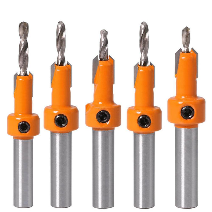 Drillpro 5Pcs Carbide Tip 8mm Shank HSS Woodworking Countersink Router Bit Set Screw Extractor Remon Demolition for Wood Milling Cutter