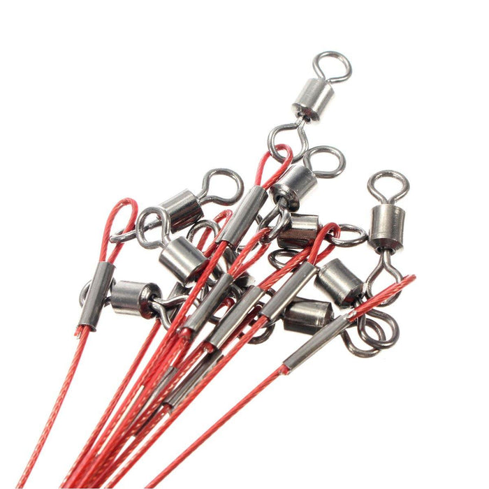 10Pcs 50cm Fishing Lures 316 Stainless Steel Wire Trace Leader Spinner Swivel Line