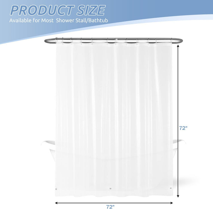 Set of 2 Waterproof Clear Shower Curtain Liner - PEVA Lightweight Plastic Shower Liner with 3 Magnets, Shower Curtains for Bathroom, 72" X 72", Clear