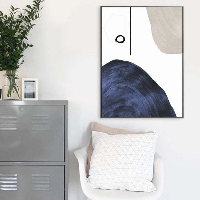 Blue Gray Geometric Abstract Hand Painted Wall Decor Art Poster Ocean Seaside Thick Gray Black Oil Painting Simple Design Wall Art, Unframed.