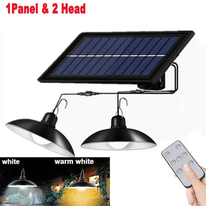 Single Dual Heads Solar Pendant Lights Remote Control Indoor Outdoor Shed Lamp Led Hanging for Storage Room Yard Porch Garden