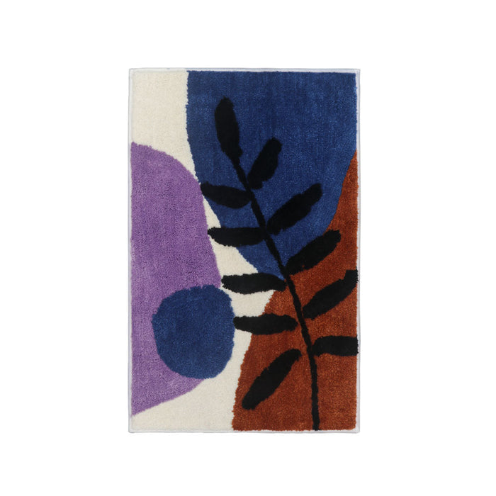 Feblilac Blue Green Black Leaves and Flower Bath Mat