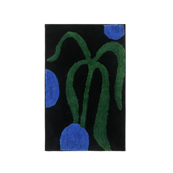 Feblilac Blue Green Black Leaves and Flower Bath Mat