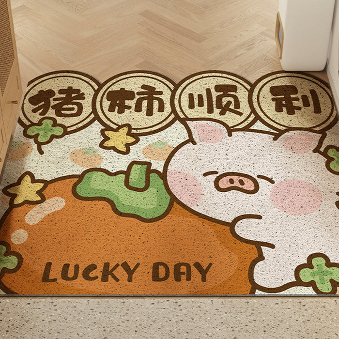 Lucky Pig and Persimmon PVC Entrance Door Mat