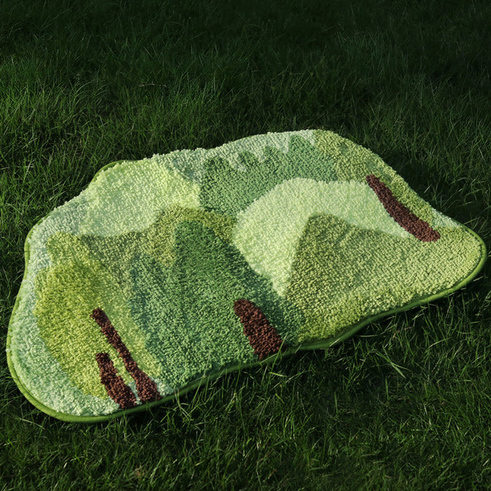 Semicircle Green Moss Leaves Bath Mat