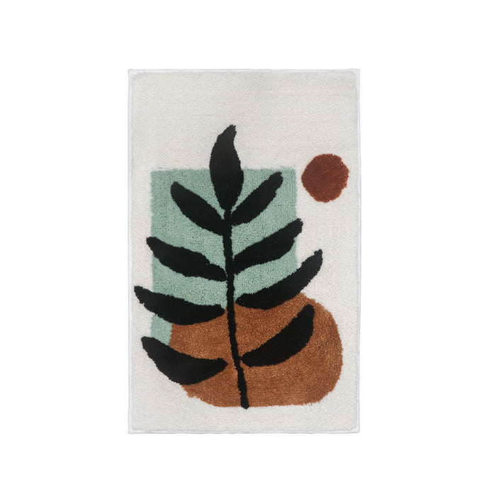 Feblilac Blue Green Black Leaves and Flower Bath Mat