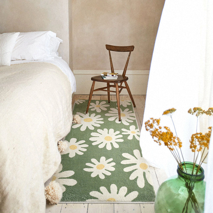 Feblilac White Daisy Green and Blue Ground Bedroom Mat