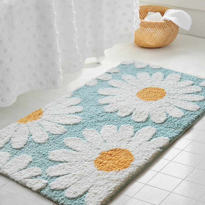 Feblilac Cute White Blue Daisy Flower Bath Mat, Multiple Colors Available