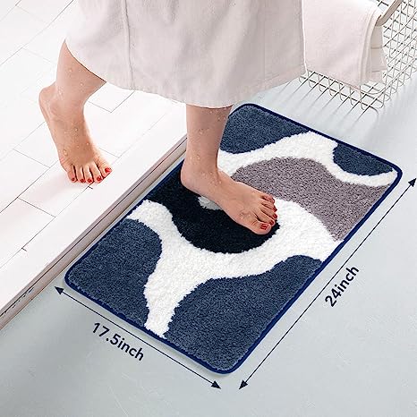 Feblilac Blue Abstract Geometric Tufted Bath Mat