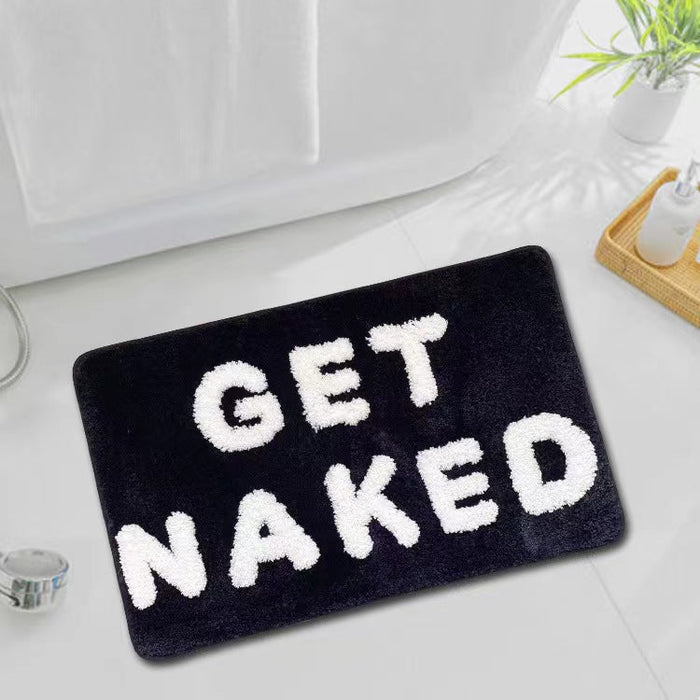 Feblilac Black and White Get Naked Non-Slip Tufted Bath Mat