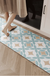 Feblilac Light Blue and Brown Geometric Patterns PVC Leather Kitchen Mat