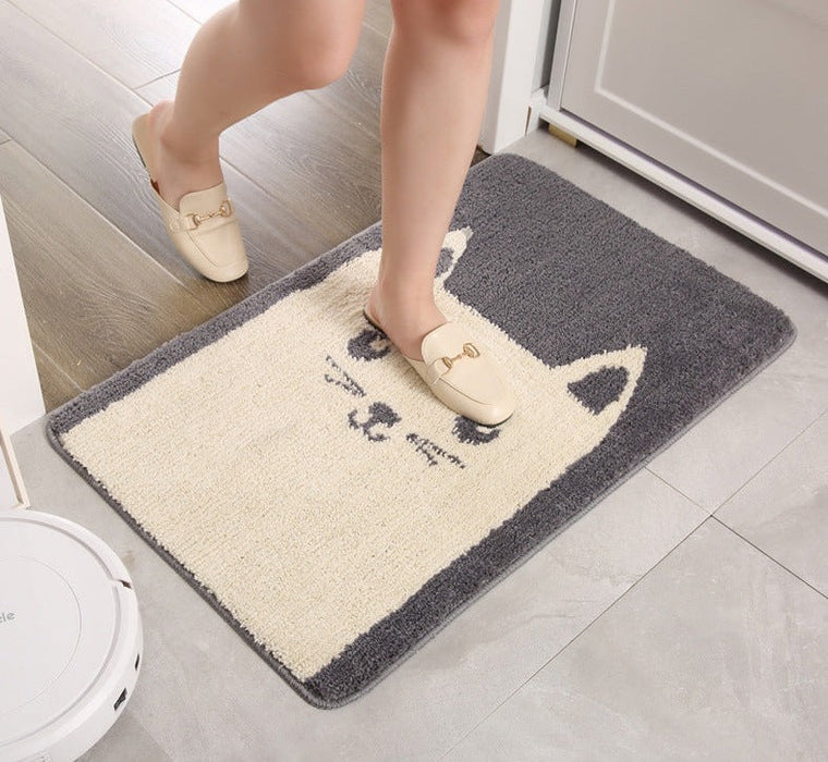 Cartoon Grey Cat Bath Mat