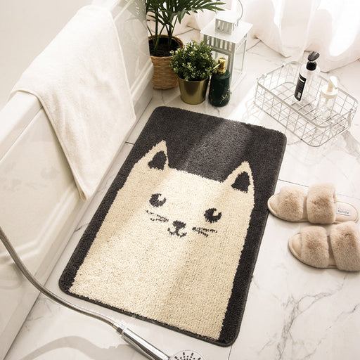 Cartoon Grey Cat Bath Mat