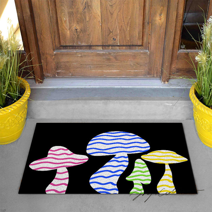 Feblilac Black Background Color Mushroom PVC Coil Door Mat