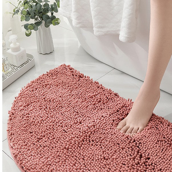 Feblilac Semi-Circular Solid Chenille Non-Slip Microfiber Shag Bathroom Rug Mat